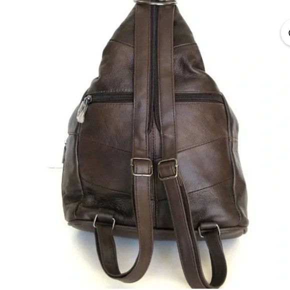 100% Leather Sling BOHO Travel/Every Day Backpack Brown - Picture 3 of 14